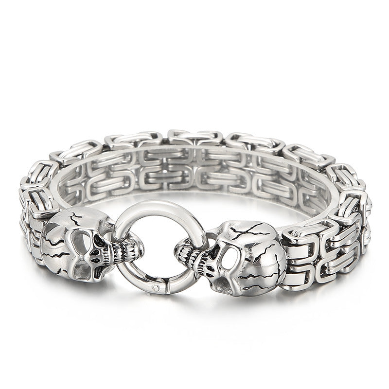 Ghost Head – Vacuum Electroplated Double-Layer Emperor Chain Pattern Skull Titanium Steel Bracelet