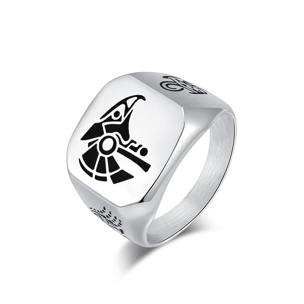 Planderful Horus Sky God Ring For Men Titanium Steel Egyptian Pharaoh Jewelry With Iconic Bold Design