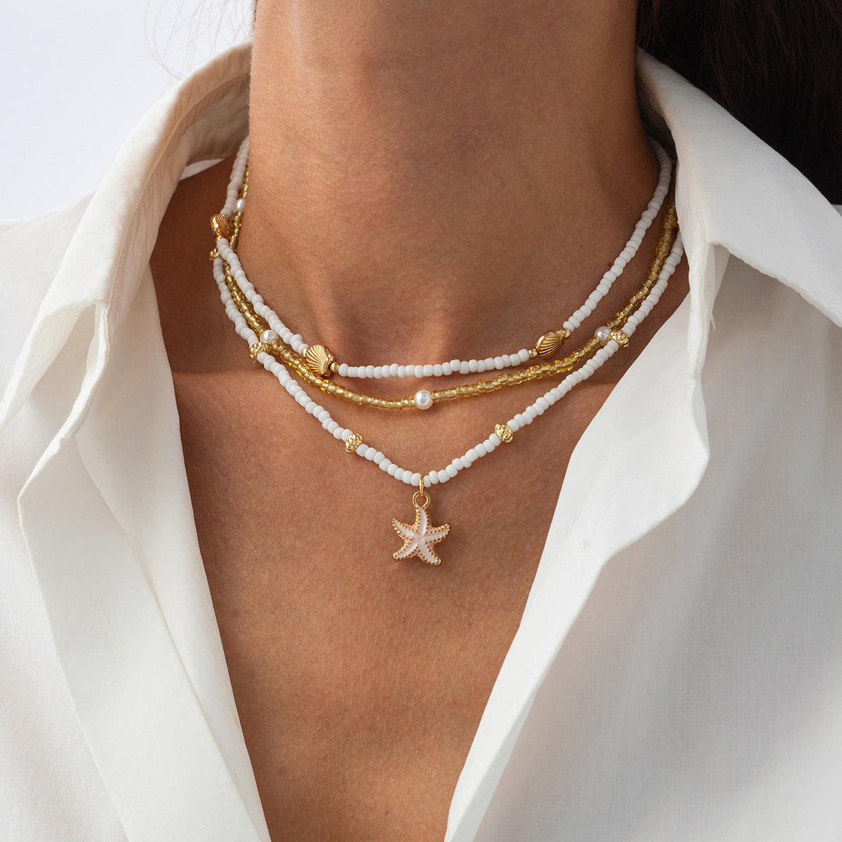 Starfish Pearl-Style Bohemian Layered Necklace