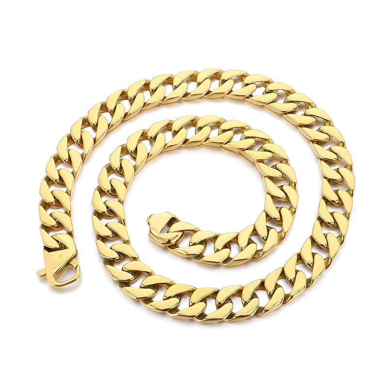 Planderful 15mm Titanium Cuban Chain Necklace For Men