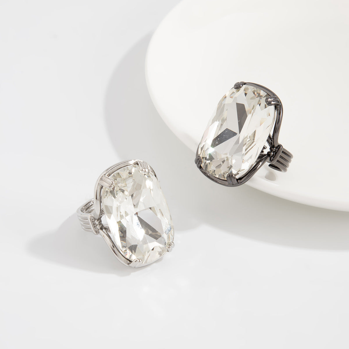 Planderful Square Zircon Ring With Exaggerated Four Leaf Inlay Bold Statement Jewelry For Fashion Forward Women
