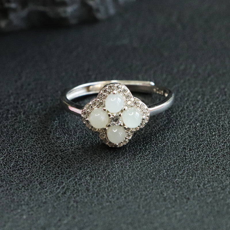 Fortune's Favor Silver Jade Clover Ring