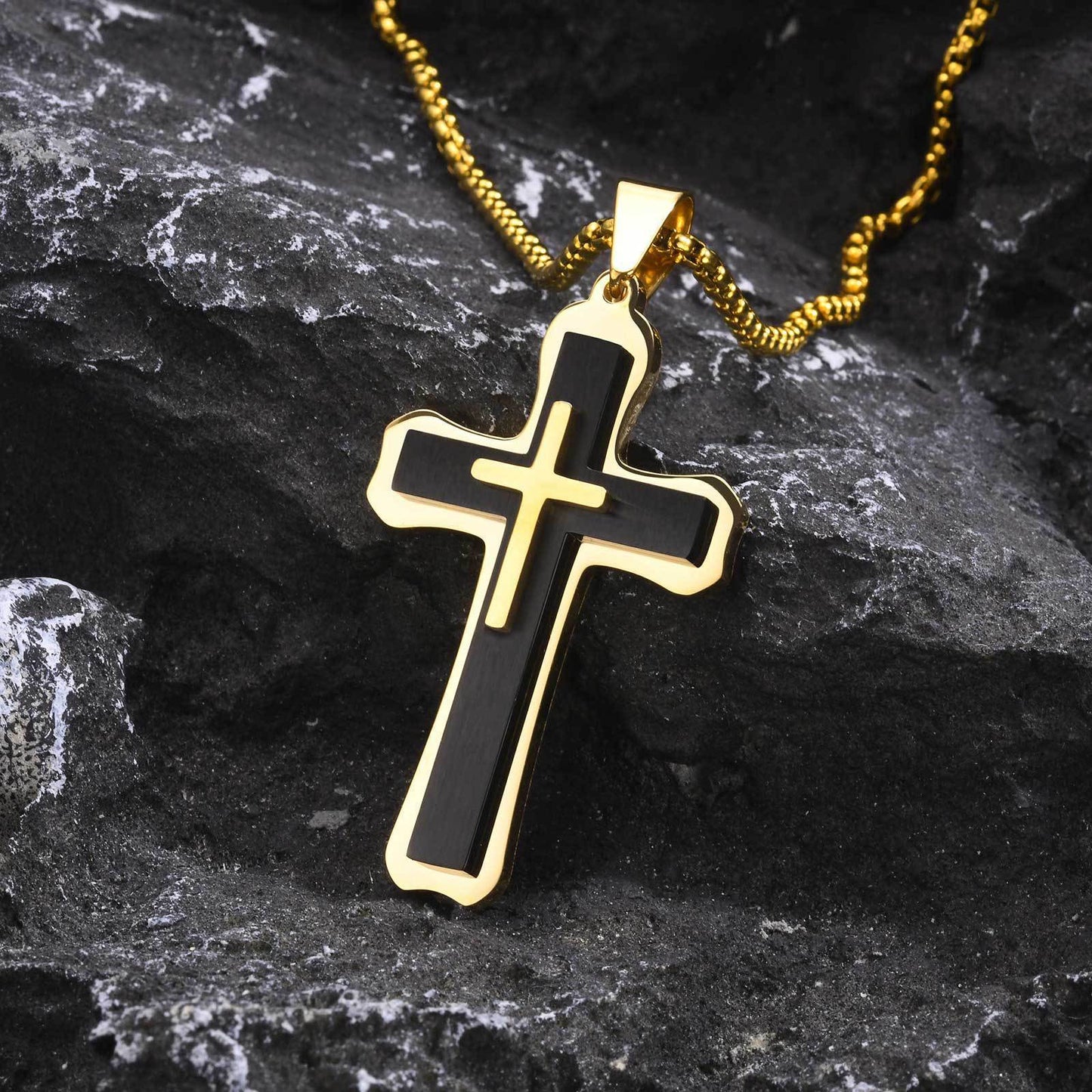 Necklaces Men's Triple Cross Pendant Necklace Stainless Steel Jewelry Wholesale