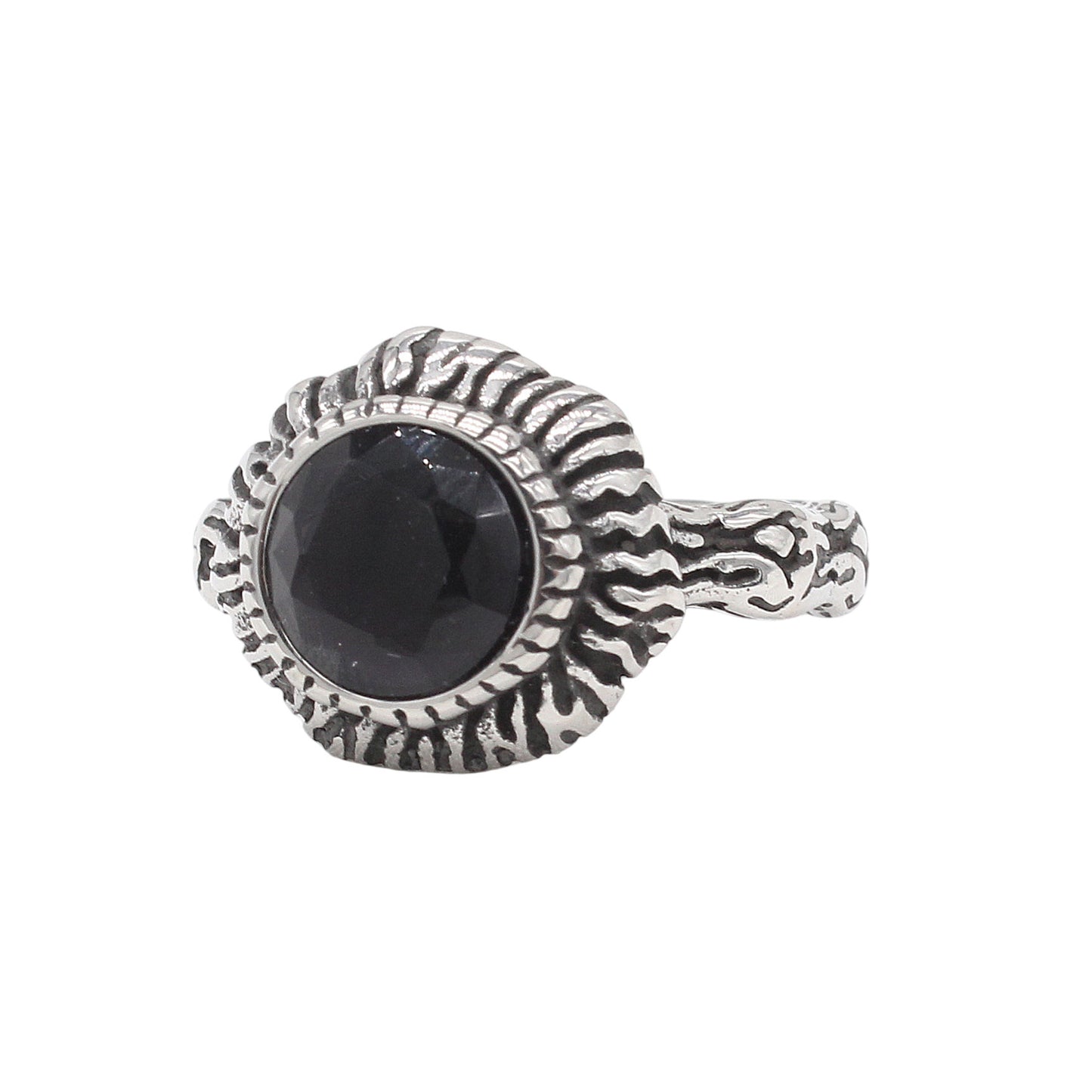 Planderful Everyday Genie – European and American Personalized Retro Sun Gemstone Men's Titanium Steel Ring