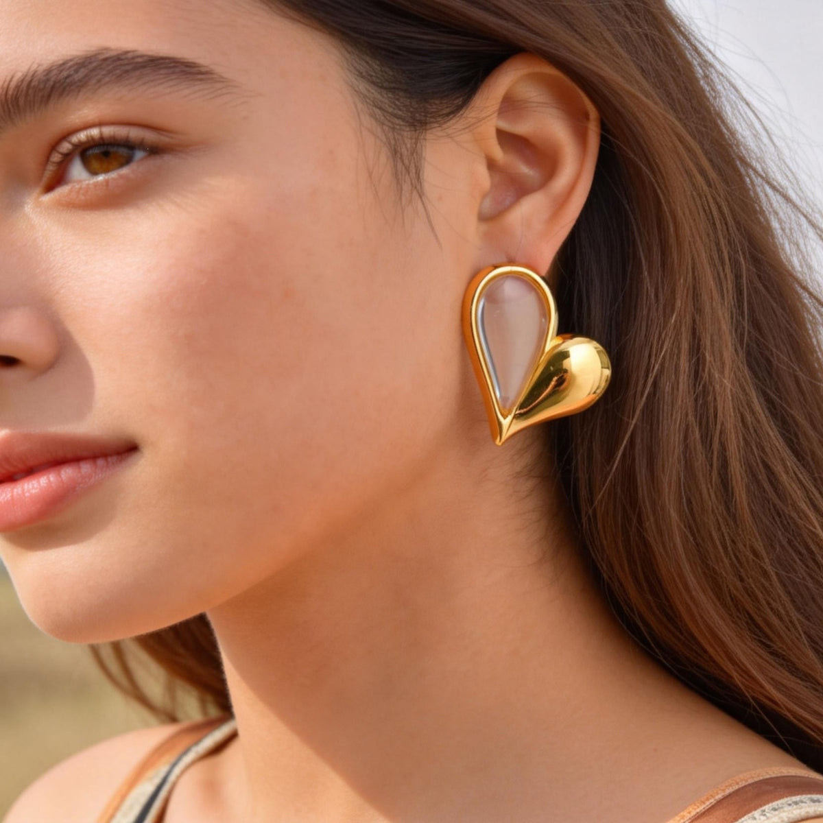 Stainless Steel Zircon Heart Earrings