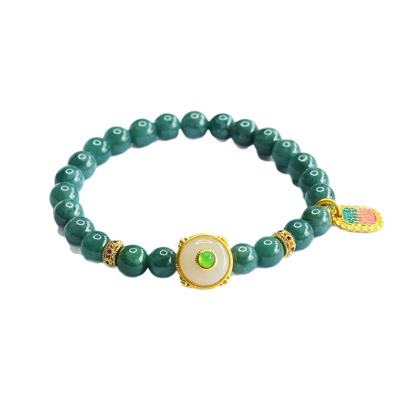 Blue Water Jadeite Script-Accent Beaded Bracelet