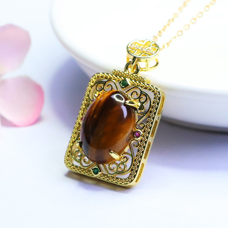 Yellow Tiger Eye Openwork Square Pendant — No Chain