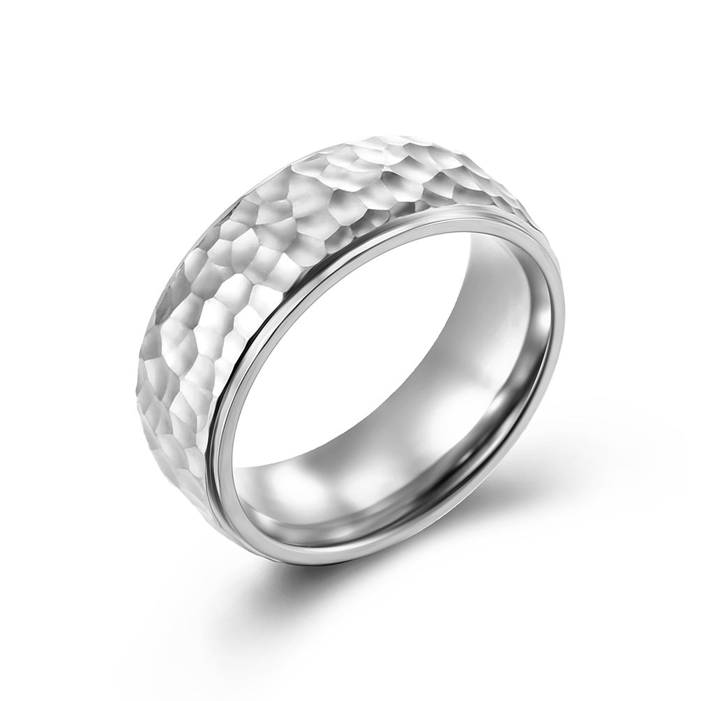 Planderful Unisex Stainless Steel Punk Ring Handmade Moon Pattern Beating Design