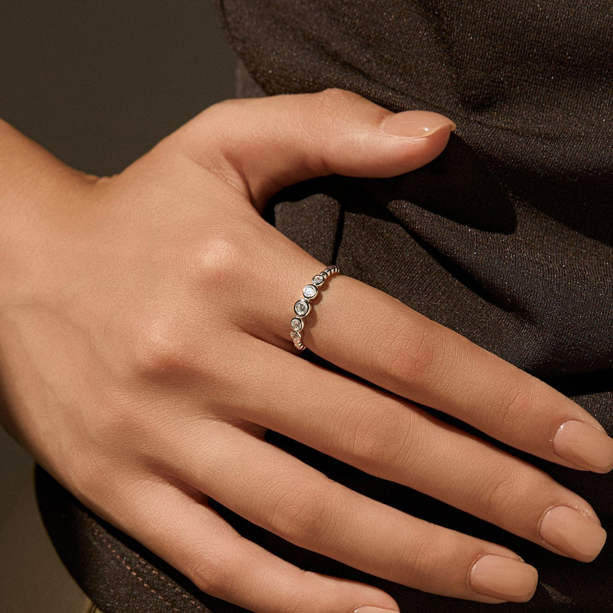S925 Sterling Silver Bubble-Set Moissanite Ring