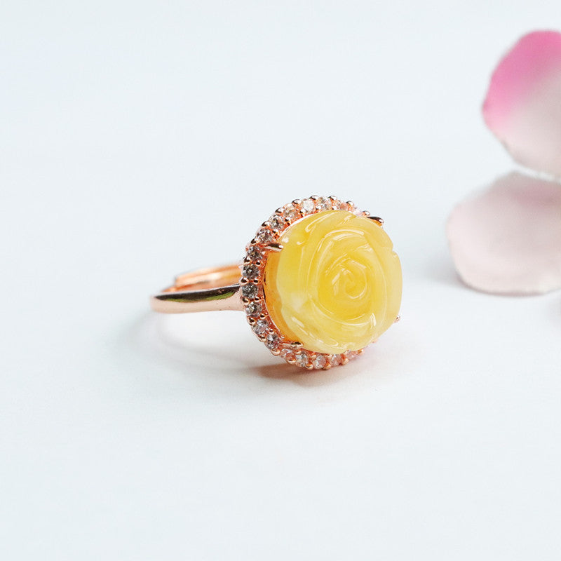 Rose Zircon Sterling Silver Beeswax Amber Ring