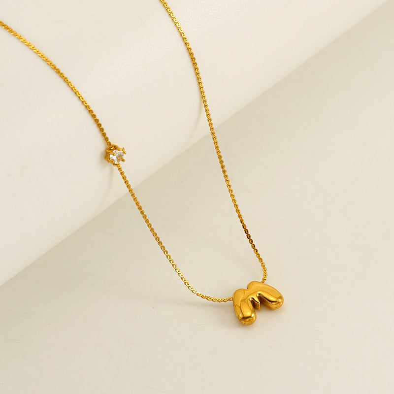 Planderful Jewelry Simple Chubby Bubble Letter Necklace Stainless Steel Personalization Pendant