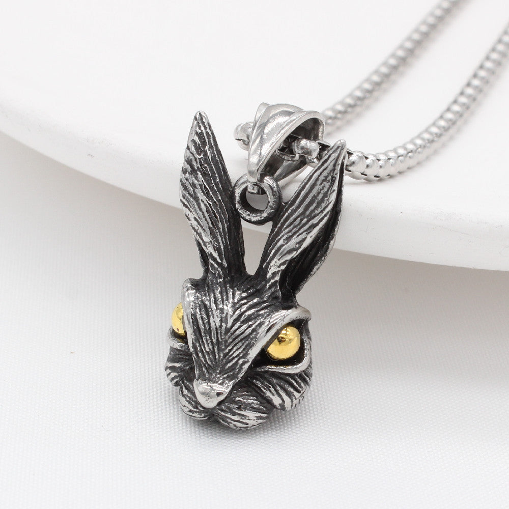 Rabbit Necklace Titanium Steel Pendant By Planderful For Women Unisex Statement Elegant Retro Style