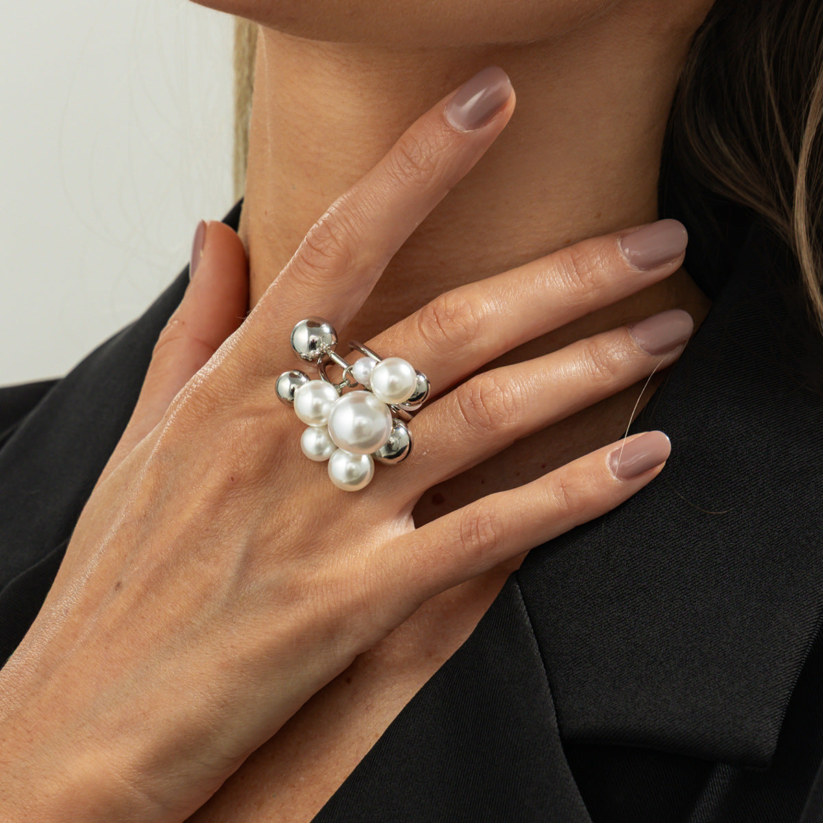 Planderful Vienna Verve Imitation Pearl Ring For Women Retro Bead Geometric Handmade Statement Jewelry