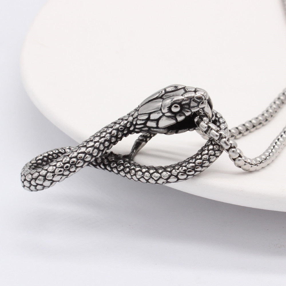 Cobra Pendant Titanium Steel For Men And Unisex Bold Protective Statement Jewelry By Planderful