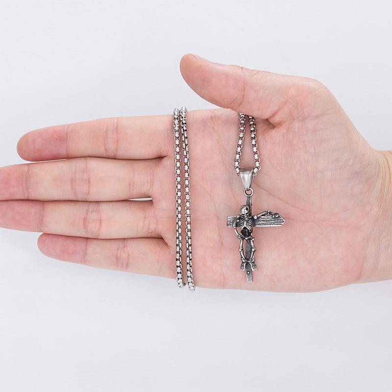 Steel Necklace – Vintage Skull Cross