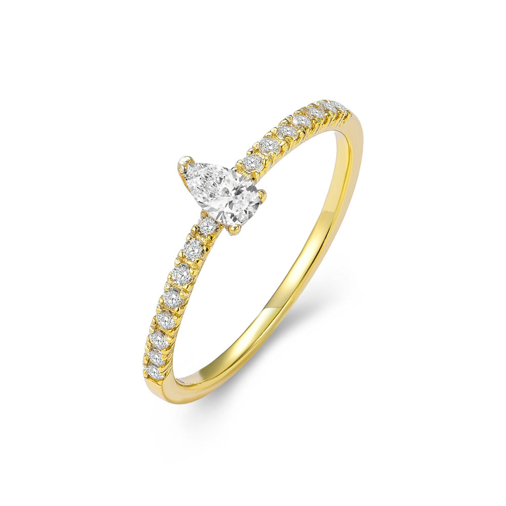 S925 Sterling Silver Water Drop Inlaid Zircon Ring Pear-Shaped Zircon Index Finger Ring