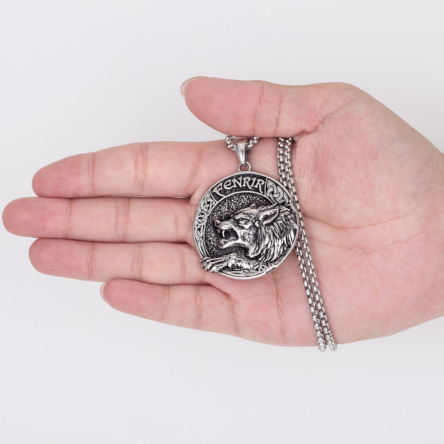 Steel Necklace - Statement Nordic Fenrir Wolf Viking Odin Pendant For Men By Planderful