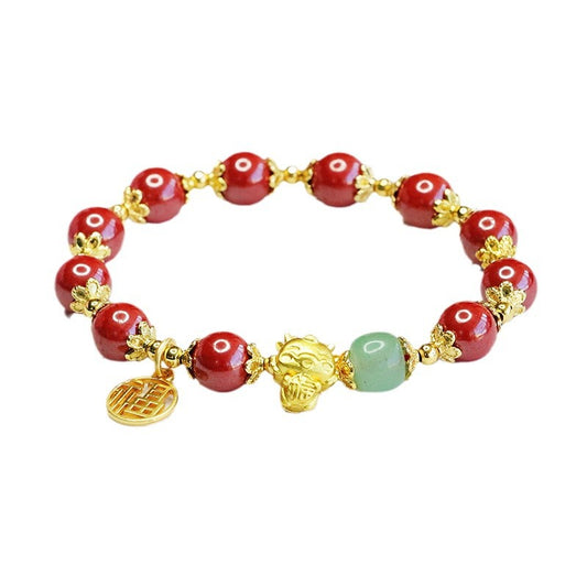 Dragon Zodiac Cinnabar Bracelet with Sterling Silver