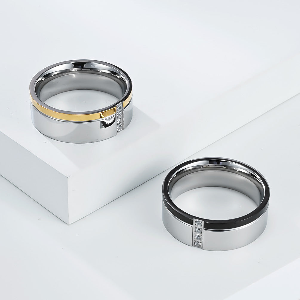 Planderful Mens Zircon Ring Two Color Stainless Steel Personalized Gift For Him High End Jewelry