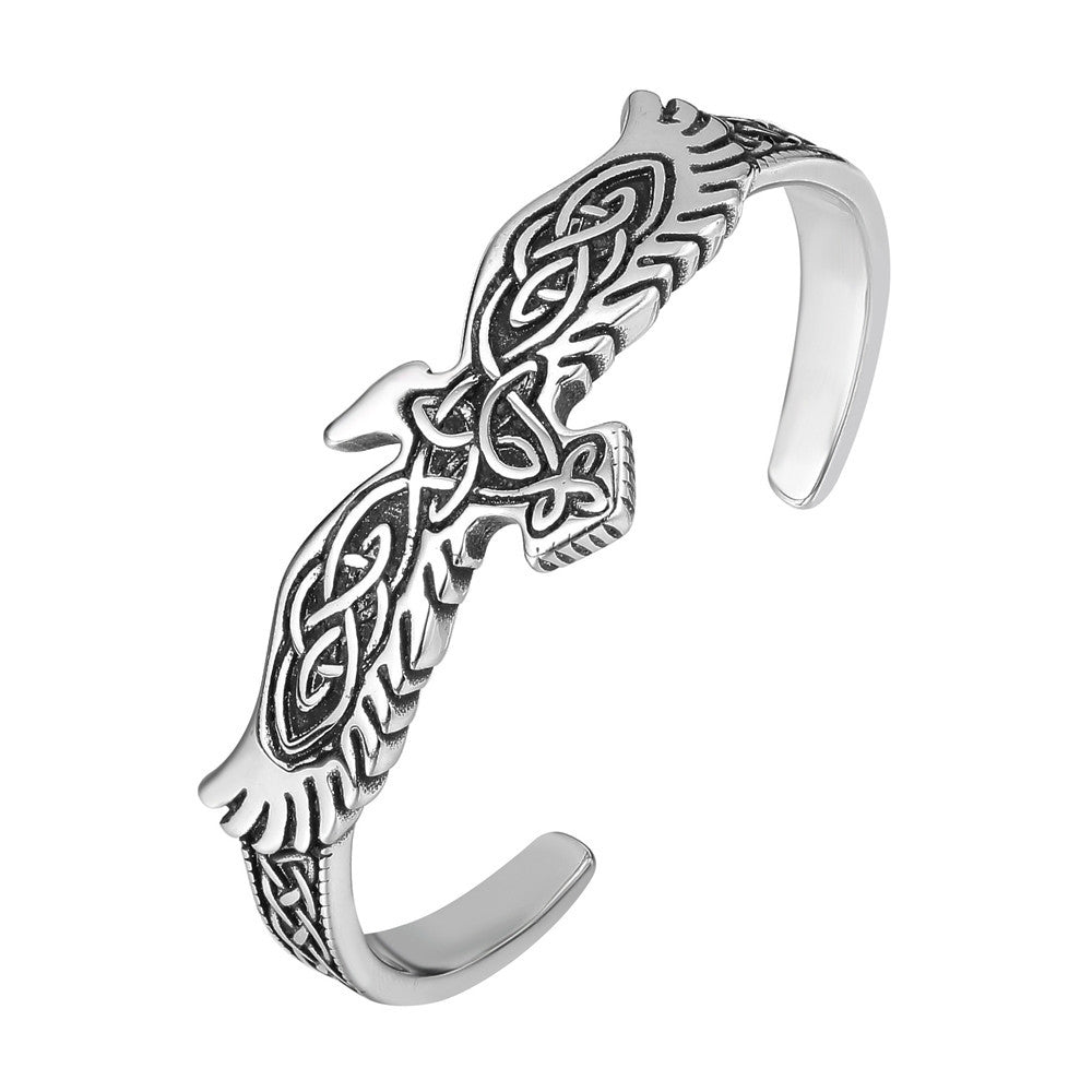 Planderful Titanium Steel Bracelet Eagle Feather Unisex Open Design For Men And Women Protection Statement
