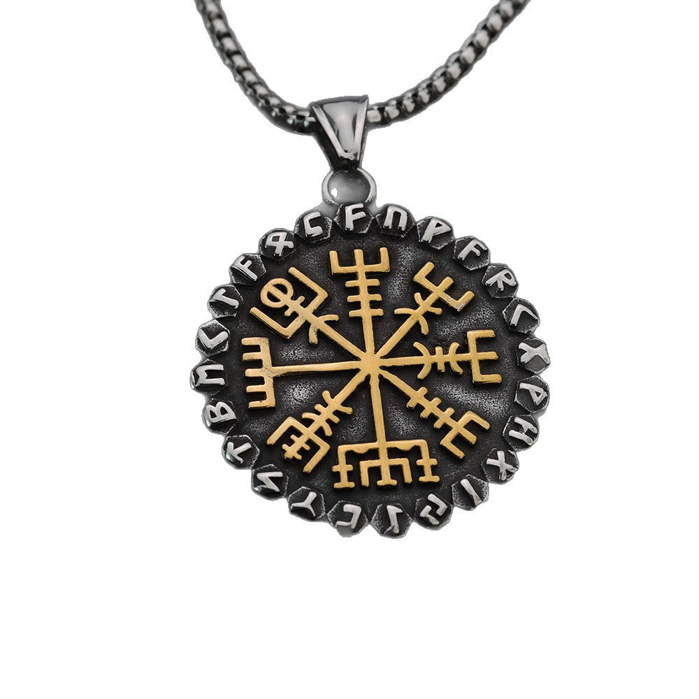 Vintage Viking Compass Stainless Steel Pendant Necklace