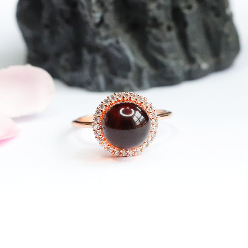 Sterling Silver Zircon Beeswax Amber Ring with Adjustable Diameter