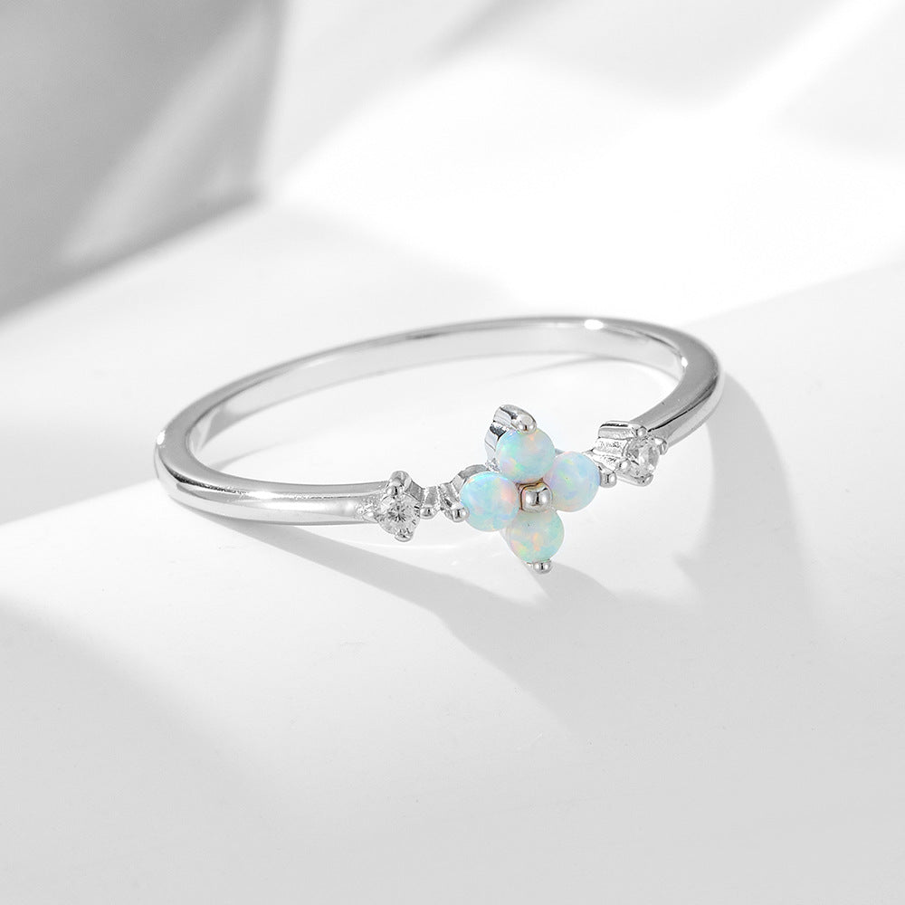 European and American Cross-border S925 Sterling Silver Opal Flower Ring