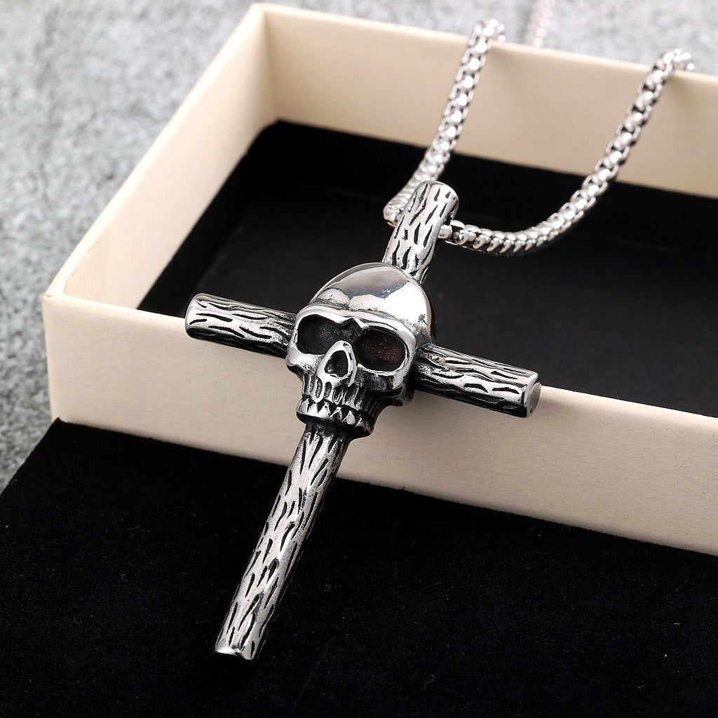 Punk Skull Cross Stainless Steel Men's Pendant Necklace