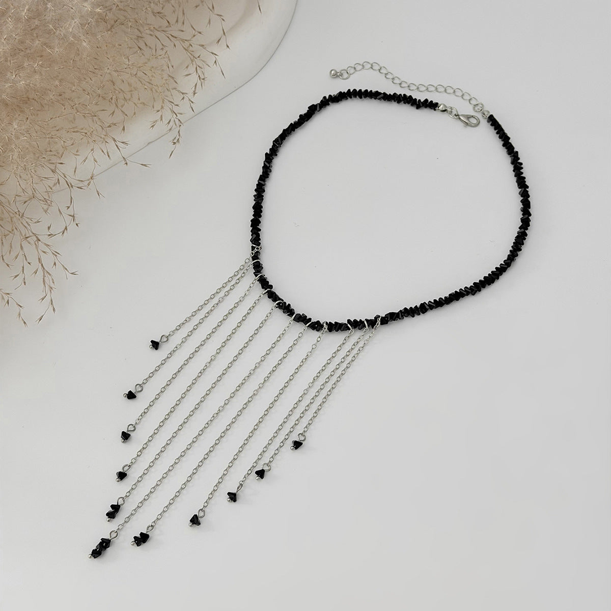 Crystal-Style Irregular Bead Fringe Necklace