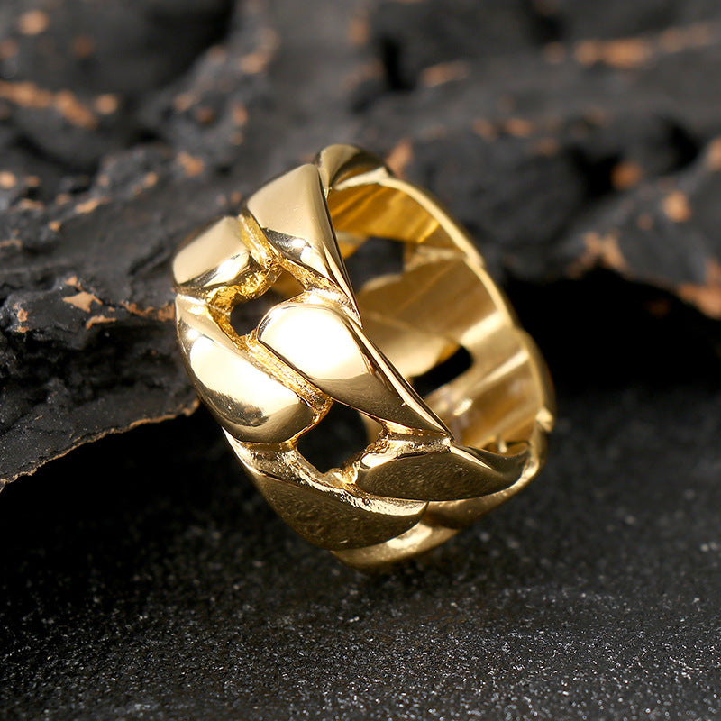 Planderful Men Stainless Steel Cuban Chain Ring Hollow