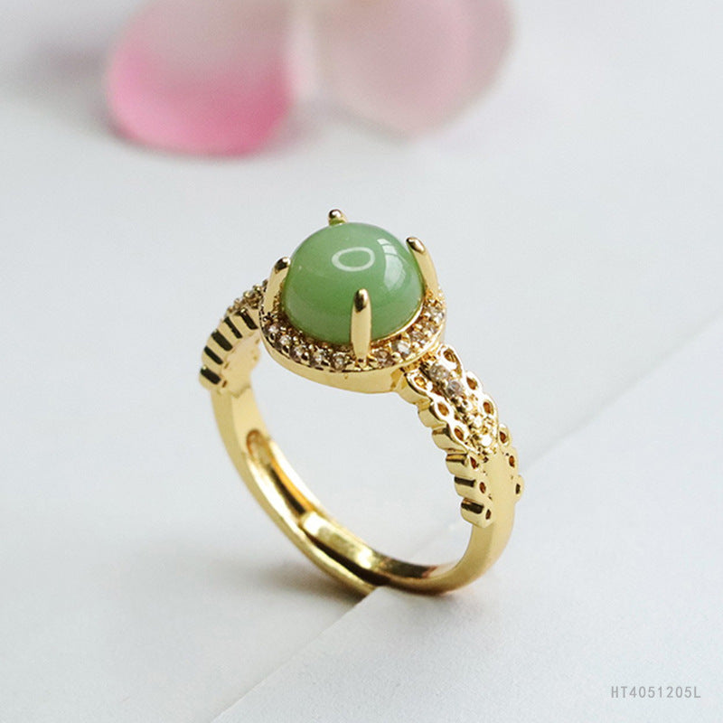 Hetian Jasper Zircon Openwork Ring