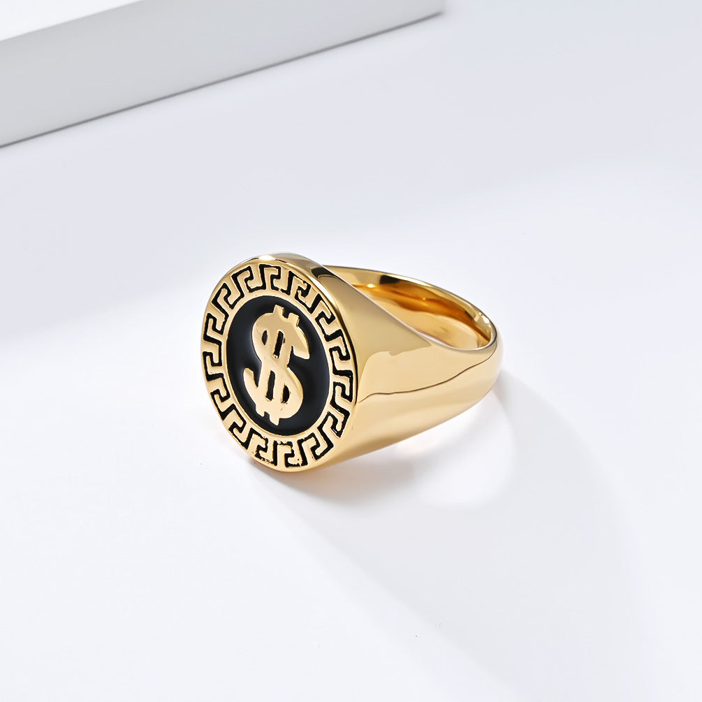 Planderful Titanium Steel Dollar Logo Ring For Hip Hop Fashion Lovers High End Street Jewelry