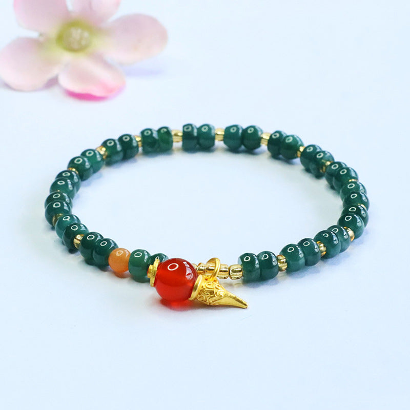 Blue Water Jadeite Gourd & Abacus Bead Beaded Bracelet