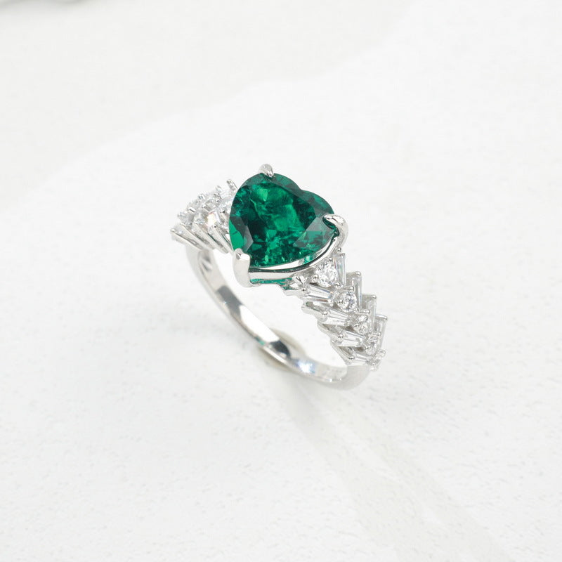 Planderful Jewelry Lab Grown Gemstone Ring In Sterling Silver With Heart Shape Coloured Gemstone