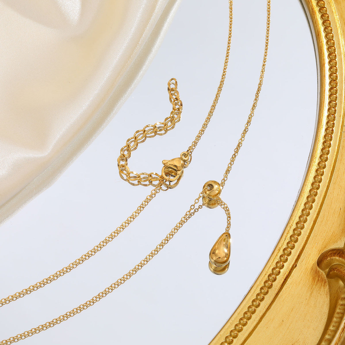 Stainless Steel Flat Cross Chain Water Drop Y-Shaped Gold Necklace