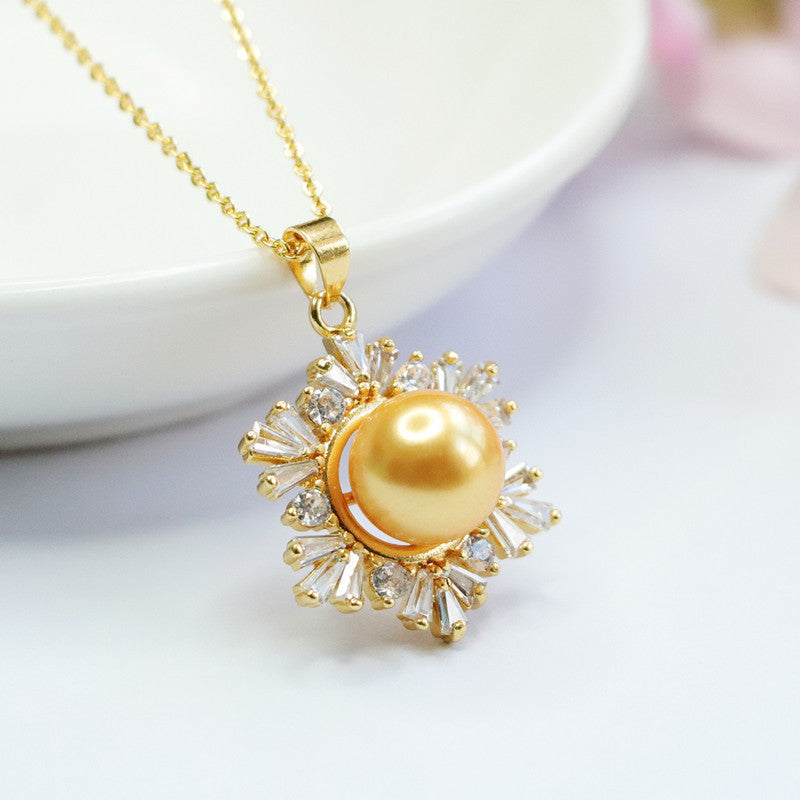 Champagne Shell Pearl Snowflake Pendant — No Chain