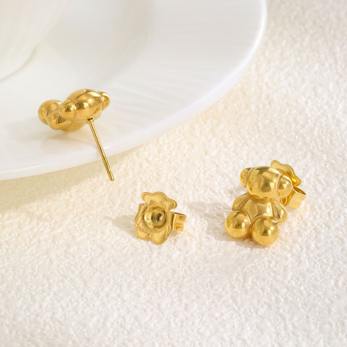 Gold-Tone Teddy Bear Stud Earrings