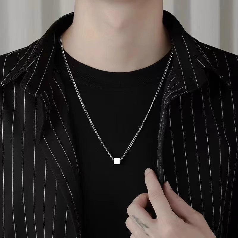 Planderful Jewelry Square Steel Couple Necklace For Him And Her Collarbone Chain With Modern Minimal Design