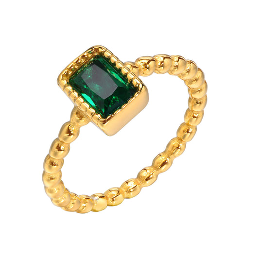 European And American Rings Fashion Personality Stainless Steel Square Green Zircon Ring Gold For Women