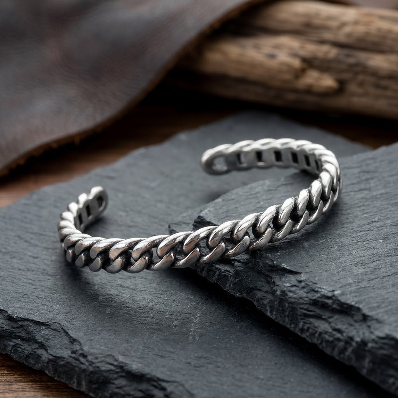Punk Twist Twist Rope Open Bracelet Antique Stainless Steel Men's Thorn C-Shaped Bracelet
