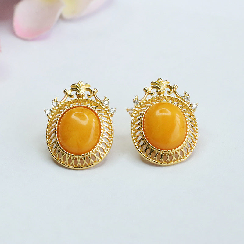 925 Sterling Silver Beeswax Amber Stud Earrings