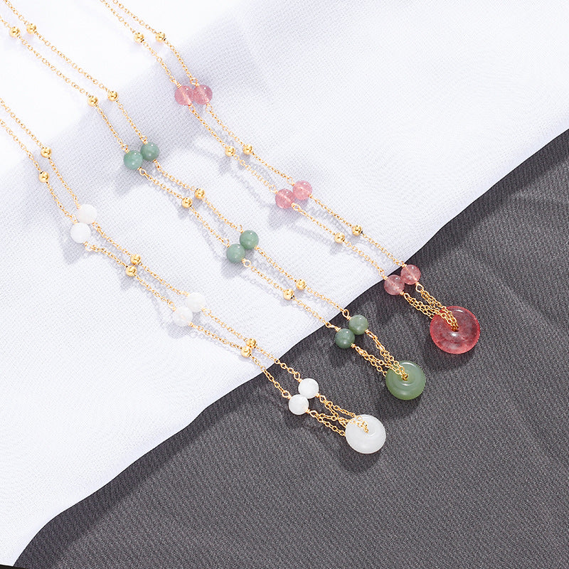 Crystal and Jade Fortune's Favor Necklace with Sterling Silver Safety Buckle