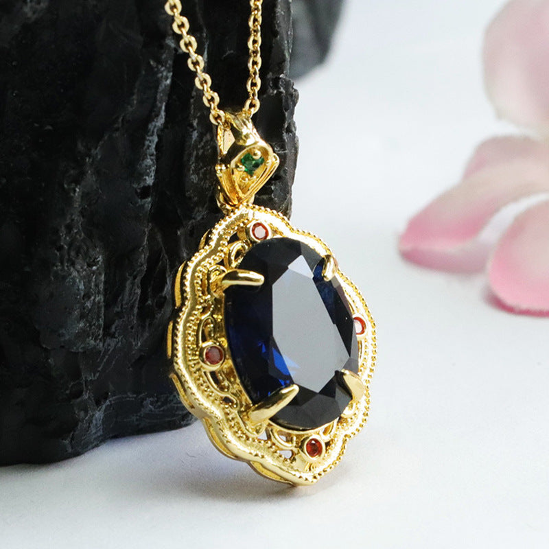 Lab-Grown Blue Spinel Petal Pendant — No Chain