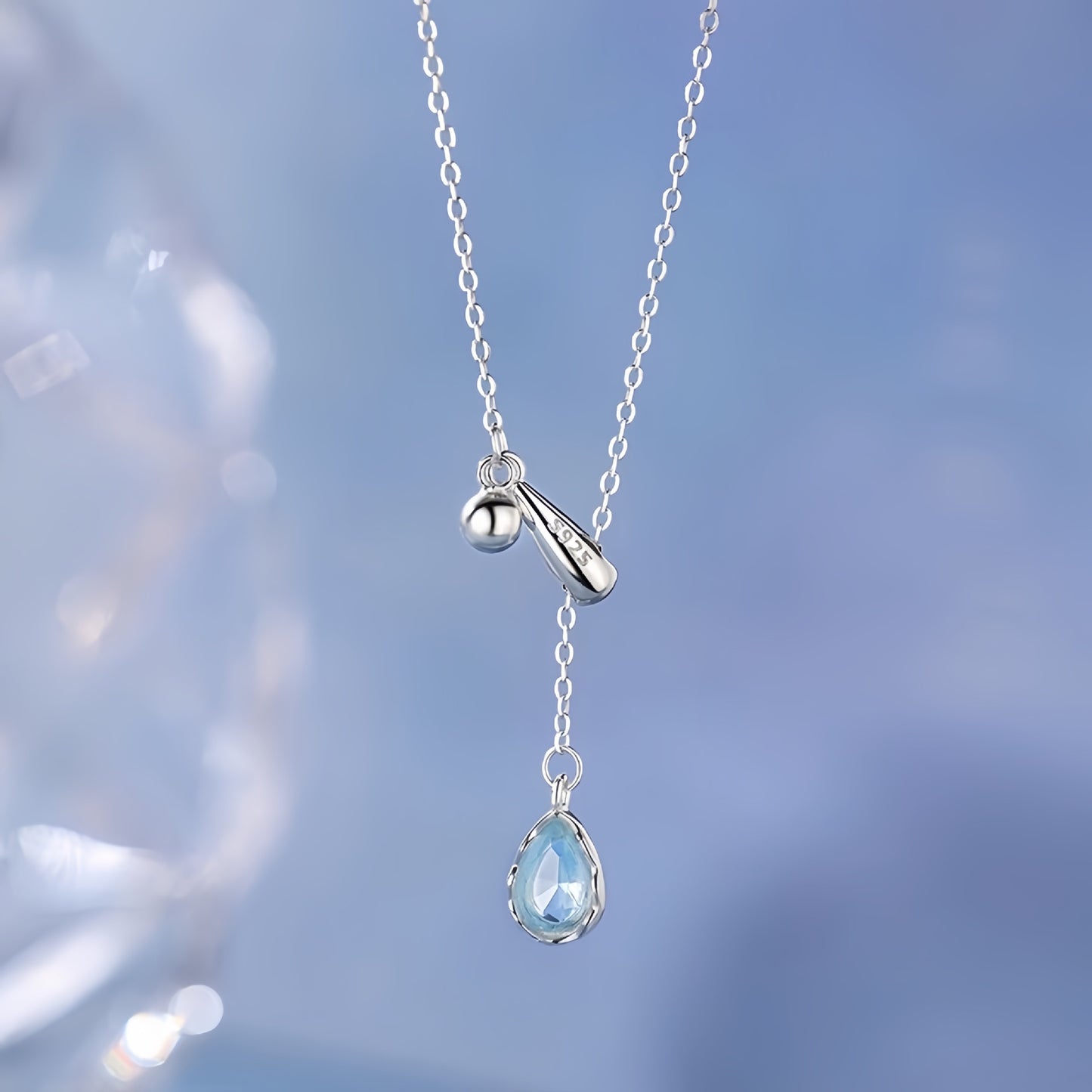 S925 Sterling Silver Blue Water Drop Necklace Women's Accessories