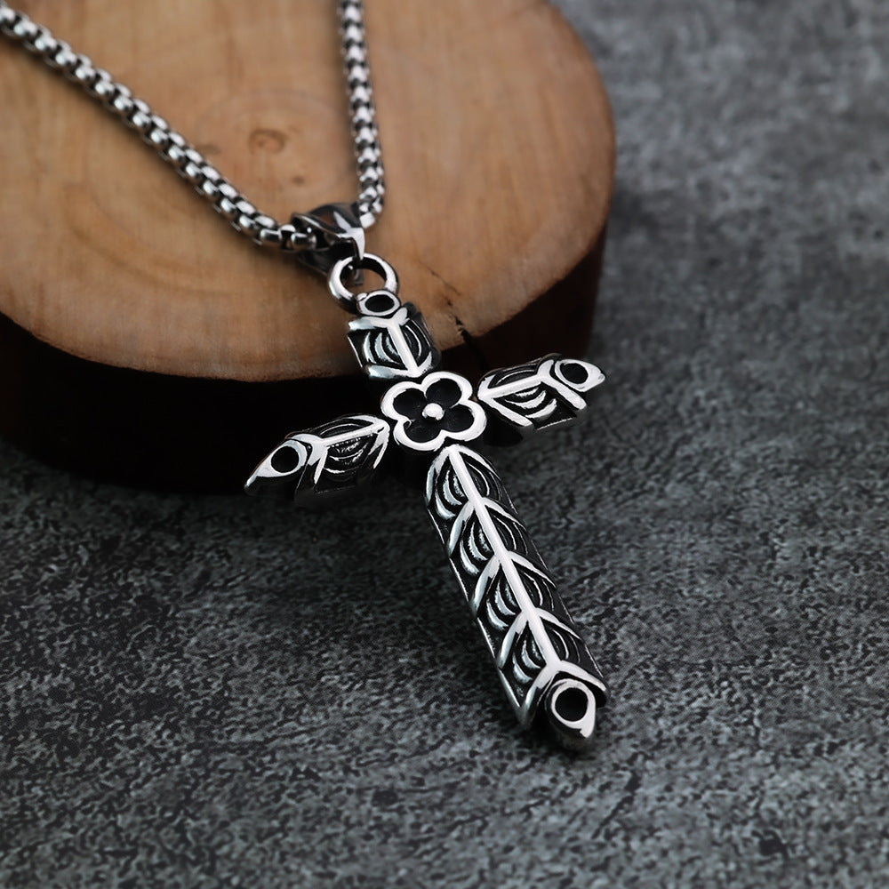 Cross Religious Stainless Steel Men's Pendant Necklace