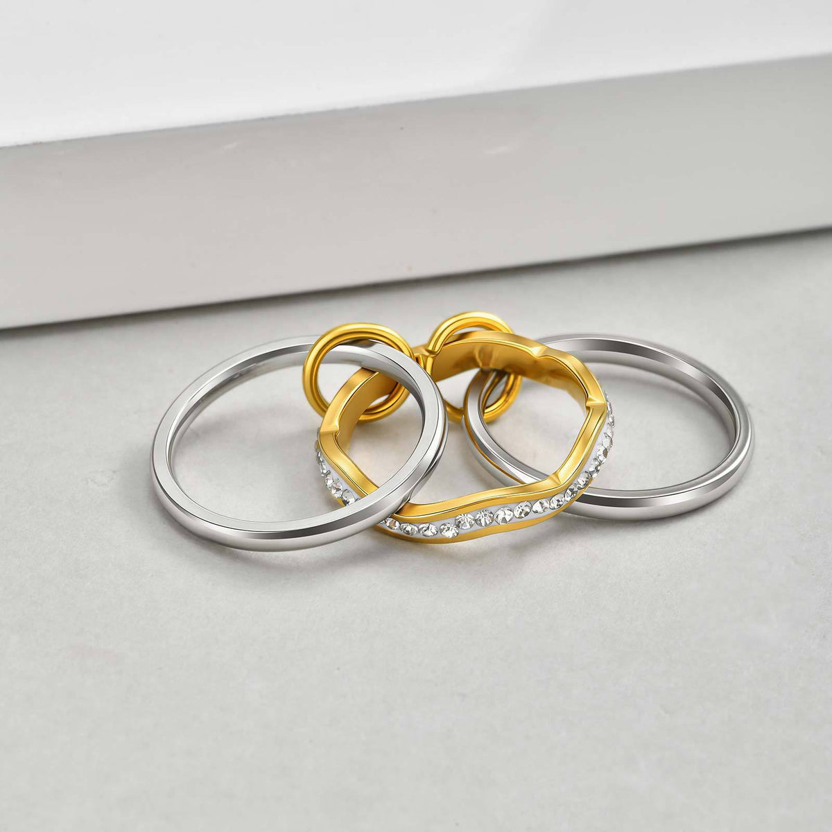 Stainless Steel Women's Index Finger Ring Cold Wind Multi- Rhinestone Steel +