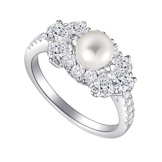 Planderful S925 Sterling Silver Pearl Ring Retro Bead Design For Her Elegant Wedding Jewelry