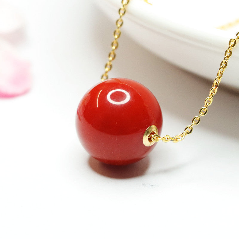 Agate Bead 18K Gold-Set Pendant — Chain Option