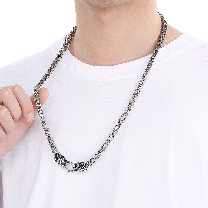 Planderful Emperor Lion Head Titanium Steel Necklace For Men