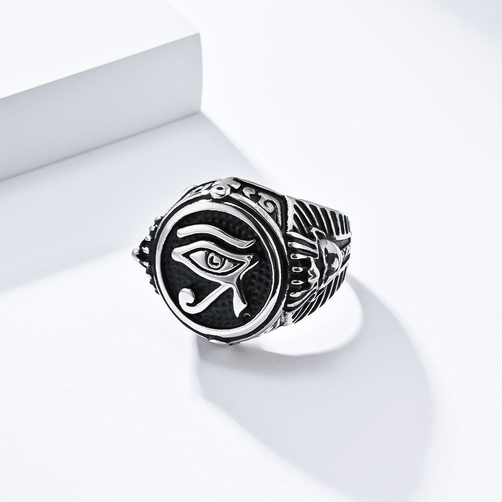 Steel Ring - Vintage Horus Eye Pharaoh Ring